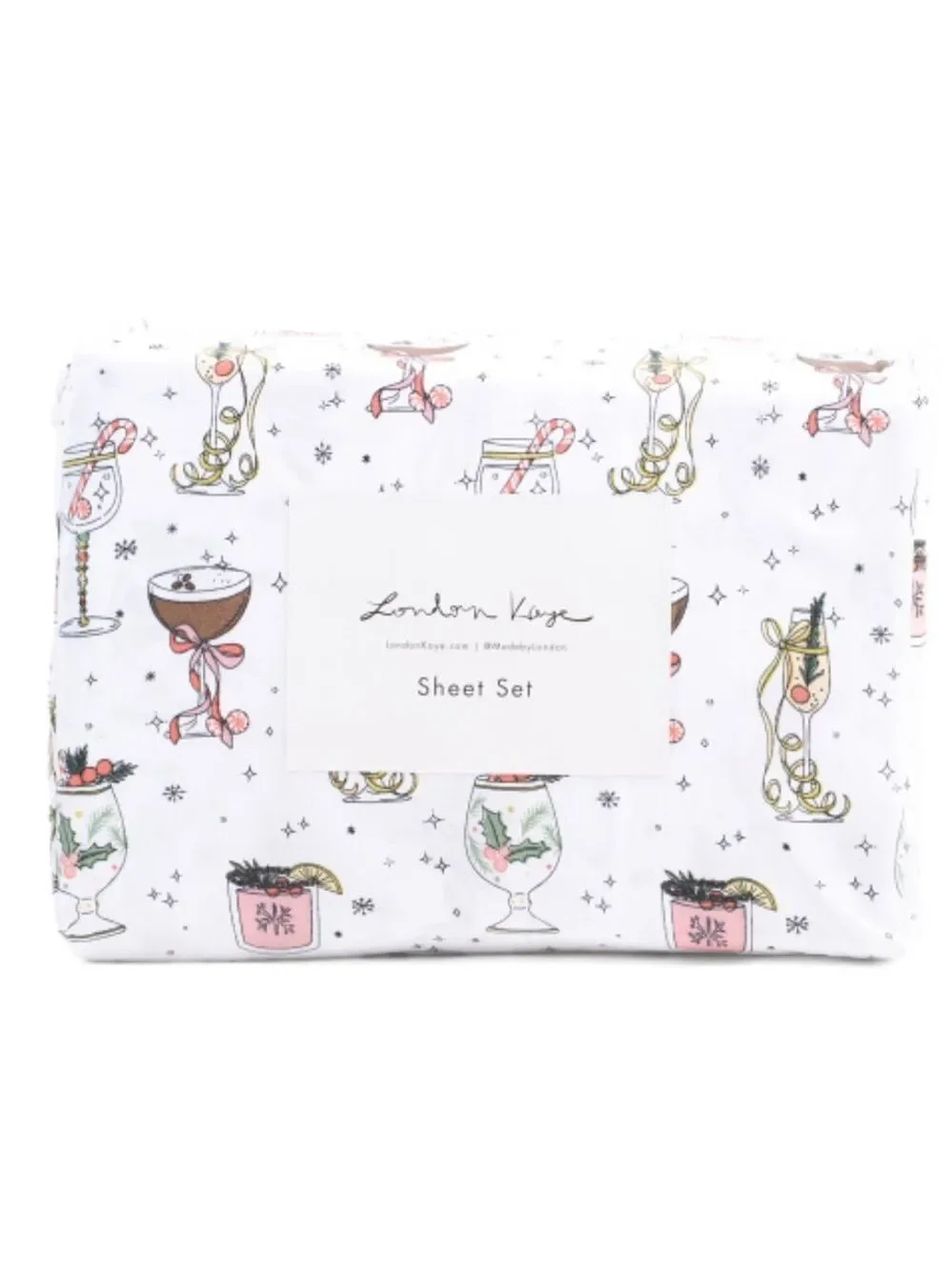 London Kaye Deck The Cocktails Christmas King Sheet Set New